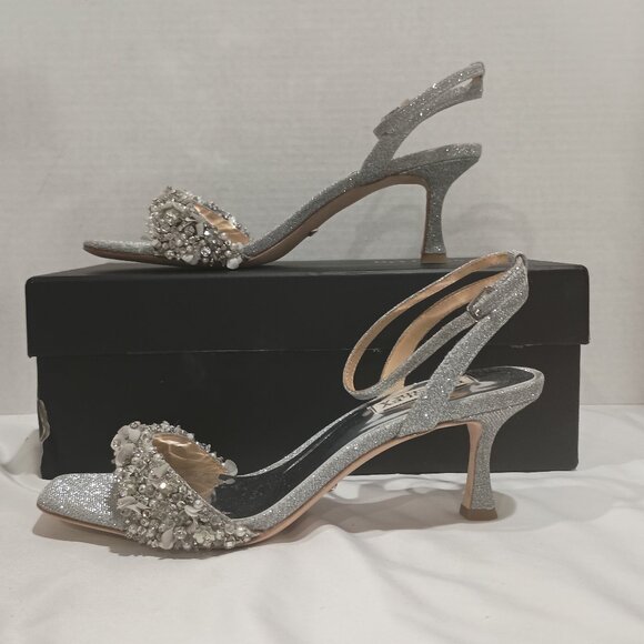 Badgley Mischka Women's Telissa Heeled Sandal Sliver Sparkle Size 7 - Picture 6 of 10